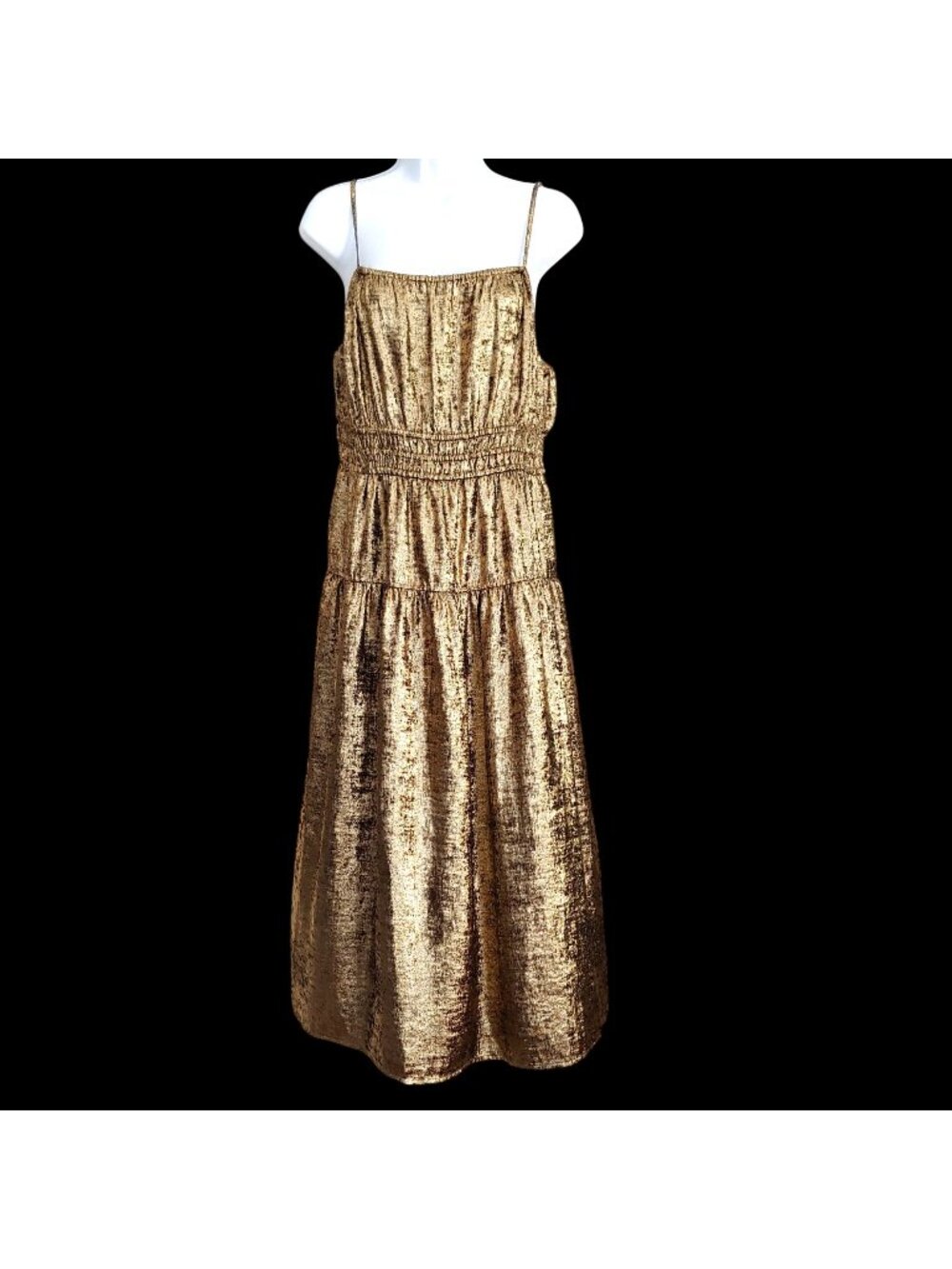 Old Navy Liquid Gilded Gold Empire Smocked Pockets Fairytale Cottage L